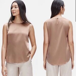 $188 NWT Eileen Fisher Size Small Bramble Brown Stretch Silk Round Neck Tank